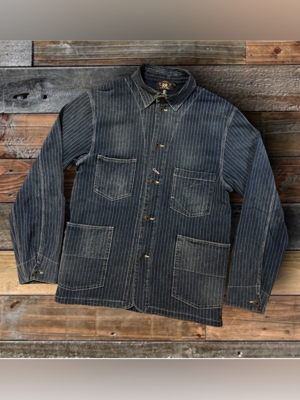 DOUBLE RL RALPH LAUREN RRL WANASH STRIPE INDIGO CHORE JACKET- SIZE MEDIUM